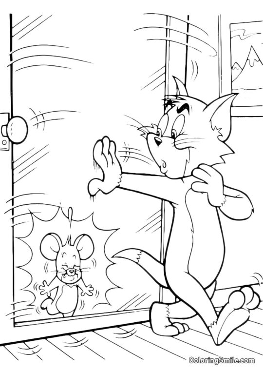 Desenhos do Tom e Jerry para Colorir Tom Slamou a Porta na Frente de Jerry - Página para Colorir