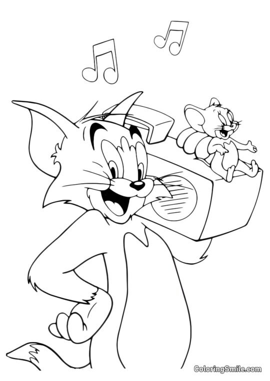 Desenhos do Tom e Jerry para Colorir Tom e Jerry Ouvindo Música - Página para Colorir