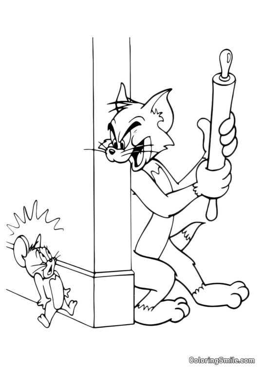 Desenhos do Tom e Jerry para Colorir Tom com um Rolinho - Página para Colorir