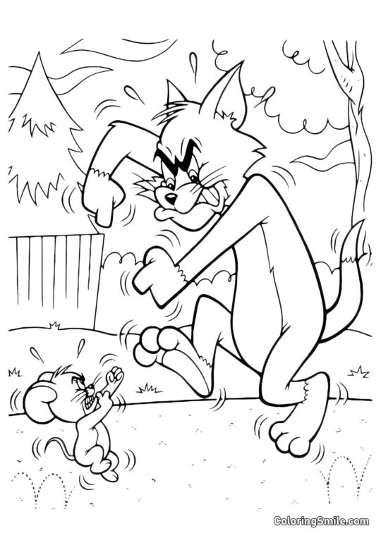 Desenhos do Tom e Jerry para Colorir A Luta de Tom e Jerry - Página para Colorir