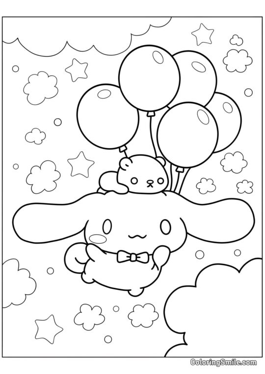 Disegni di Cinnamoroll da Colorare Cinnamoroll e Palloncini - Pagina da Colorare