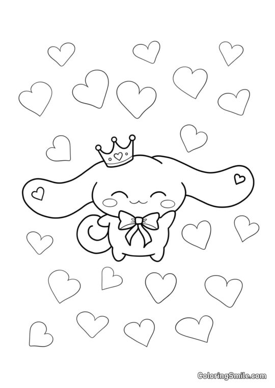 Disegni di Cinnamoroll da Colorare Cinnamoroll Kawaii Semplice con una Corona - Pagina da Colorare