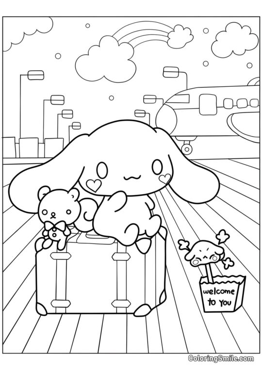 Disegni di Cinnamoroll da Colorare Cinnamoroll all’Aeroporto - Pagina da Colorare
