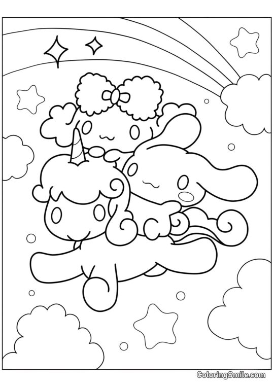 Disegni di Cinnamoroll da Colorare Cinnamoroll e Unicorno - Pagina da Colorare