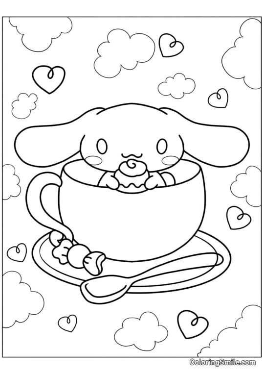 Disegni di Cinnamoroll da Colorare Cinnamoroll in una Tazza - Pagina da Colorare