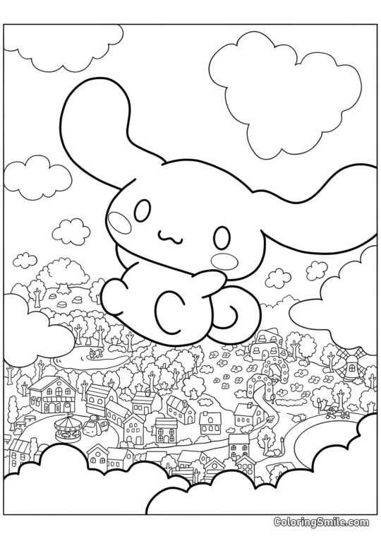 Disegni di Cinnamoroll da Colorare Cinnamoroll nel Cielo - Pagina da Colorare