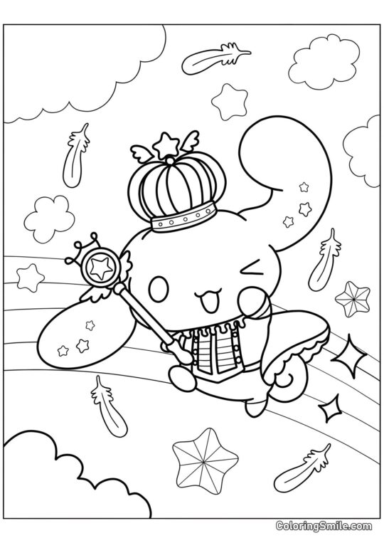 Disegni di Cinnamoroll da Colorare Cinnamoroll con una Corona - Pagina da Colorare