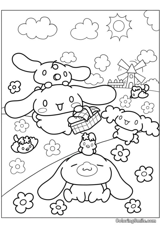 Disegni di Cinnamoroll da Colorare Cinnamoroll con Milky e Chiffon - Pagina da Colorare