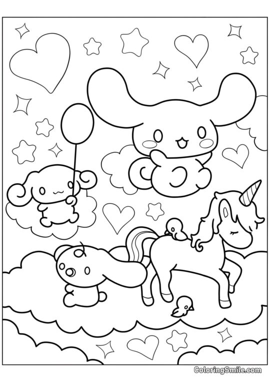 Disegni di Cinnamoroll da Colorare Cinnamoroll con Milky ed Espresso - Pagina da Colorare