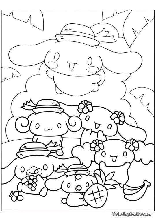 Disegni di Cinnamoroll da Colorare Cinnamoroll con Amici - Pagina da Colorare