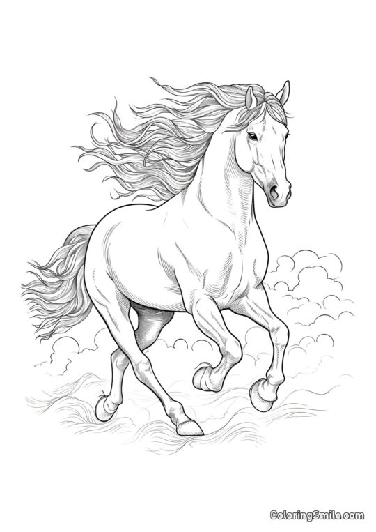 Pferde Ausmalbilder Hengst mit schöner Mähne - Ausmalbild