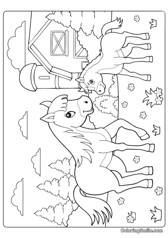 Pferde Ausmalbilder Pferdemama und ihr Fohlen - Ausmalbild