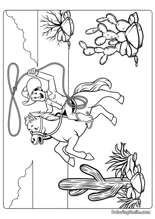 Pferde Ausmalbilder Cowboy auf einem Pferd - Ausmalbild