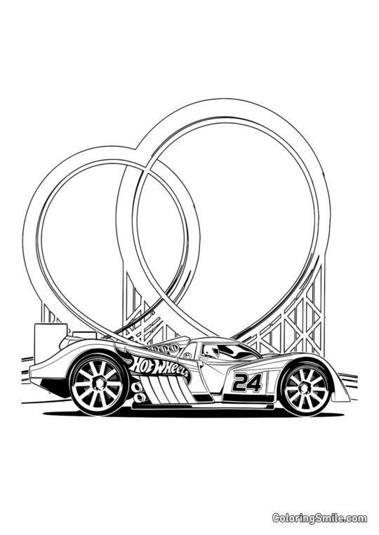 Hot Wheels mit Streckenhintergrund - Ausmalbild