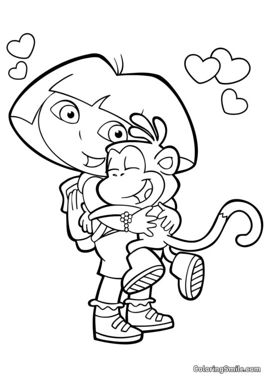 Dora umarmt einen Affen - Ausmalbild