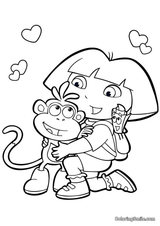 Dora Marques, Rucksack und Boots - Ausmalbild