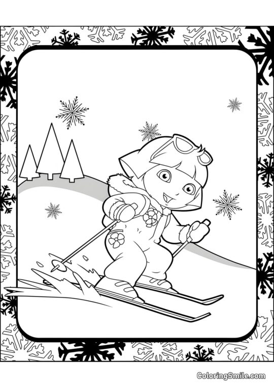 Dora auf Skiern - Ausmalbild