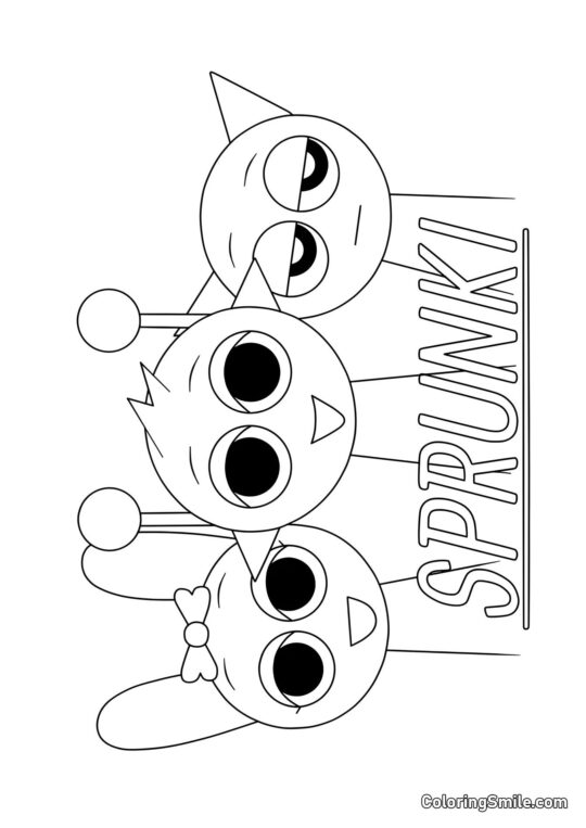 Розмальовки Спрункі Спрункі Пінкі, Саймон і Сірий - Розмальовка