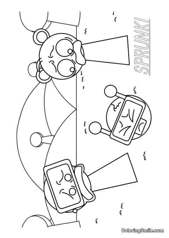 Розмальовки Спрункі Спрункі Гардольд, Небо і Веселий Бот - Розмальовка