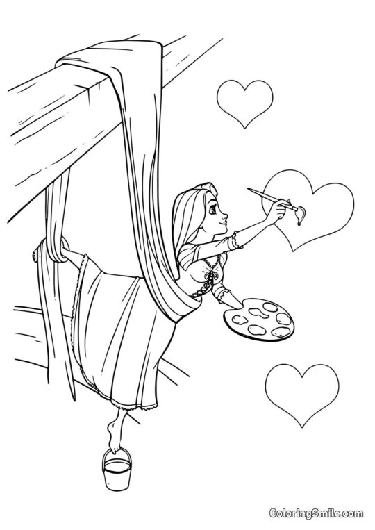 Roszpunka Rysująca Serduszka - Kolorowanka