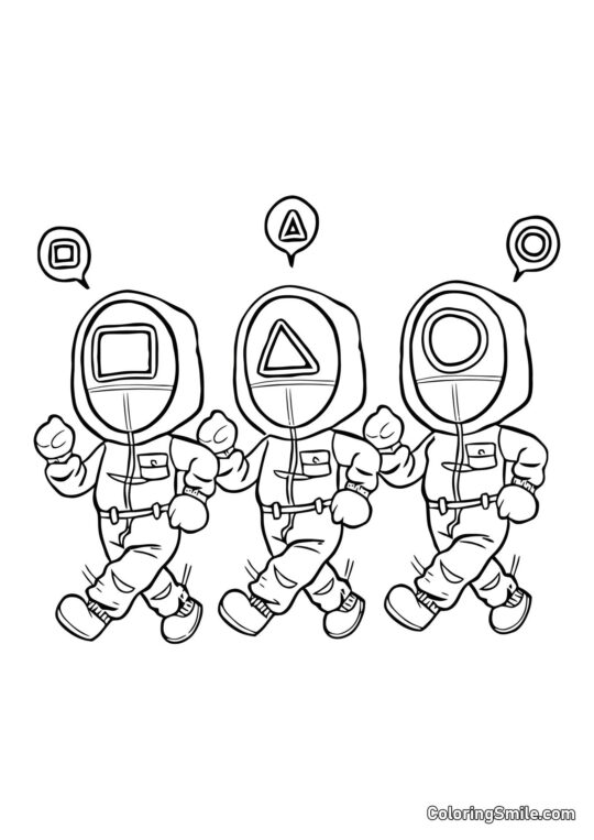 Disegni di Squid Game da colorare Lavoratori Allegri di Squid Game - Pagina da Colorare