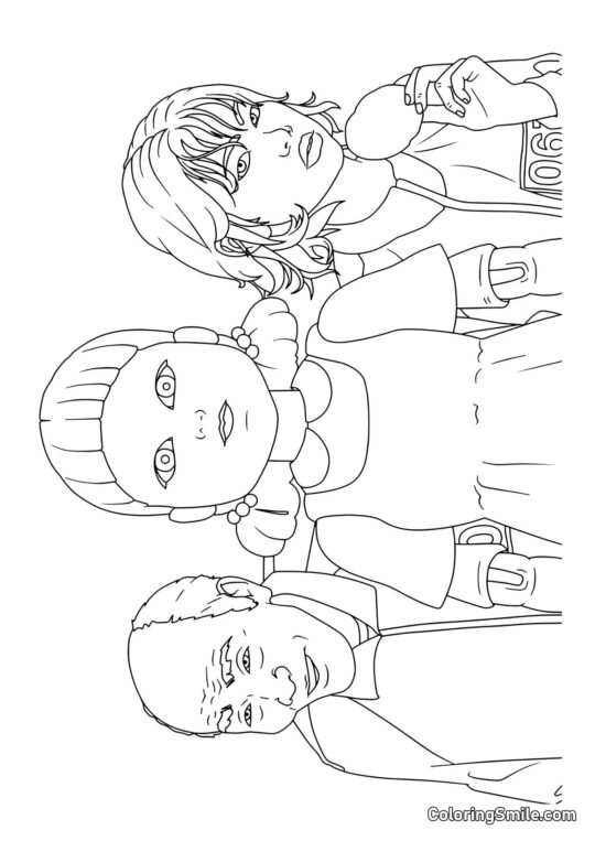 Disegni di Squid Game da colorare Bambola e Giocatori di Squid Game - Pagina da Colorare