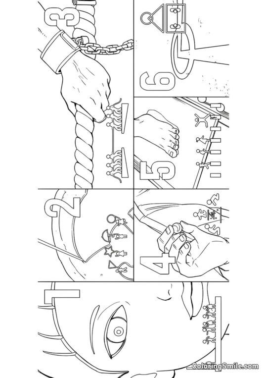 Disegni di Squid Game da colorare Tutti i Giochi della Stagione 1 di Squid Game - Pagina da Colorare