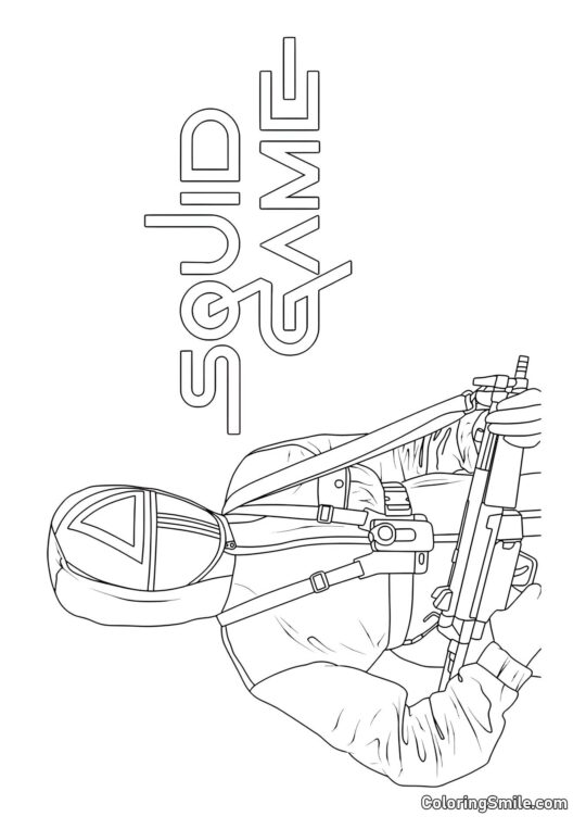 Disegni di Squid Game da colorare Soldato con Fucile di Squid Game - Pagina da Colorare