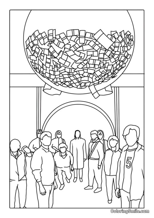 Disegni di Squid Game da colorare Palla di Denaro di Squid Game - Pagina da Colorare