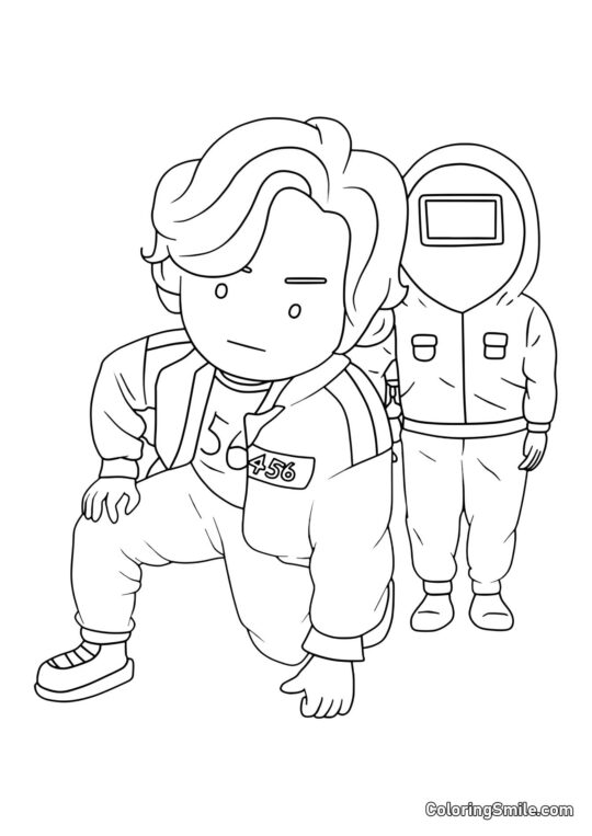 Disegni di Squid Game da colorare Giocatore 456 di Squid Game - Pagina da Colorare