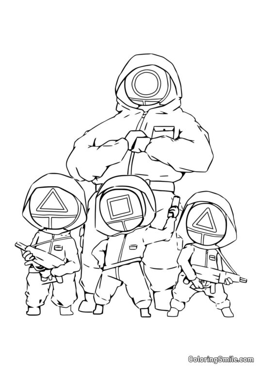 Disegni di Squid Game da colorare Lavoratori di Squid Game - Pagina da Colorare