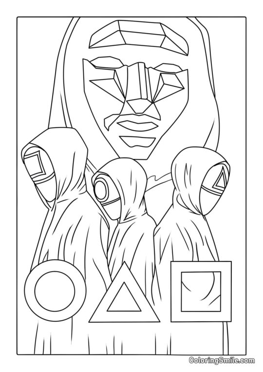 Disegni di Squid Game da colorare Host e Lavoratori di Squid Game - Pagina da Colorare