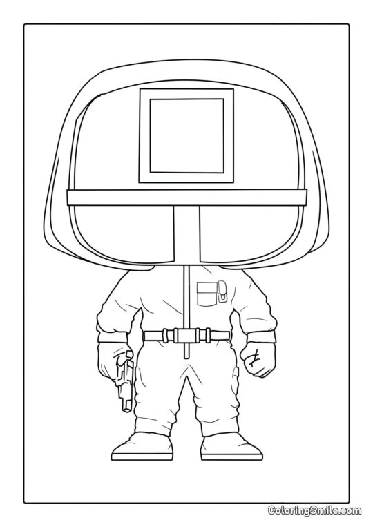 Disegni di Squid Game da colorare Guardia Chibi di Squid Game - Pagina da Colorare