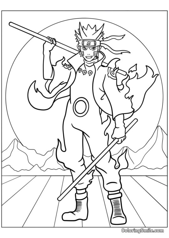 Dibujos de Naruto para colorear Naruto en Modo Chakra de Kurama - Página para Colorear