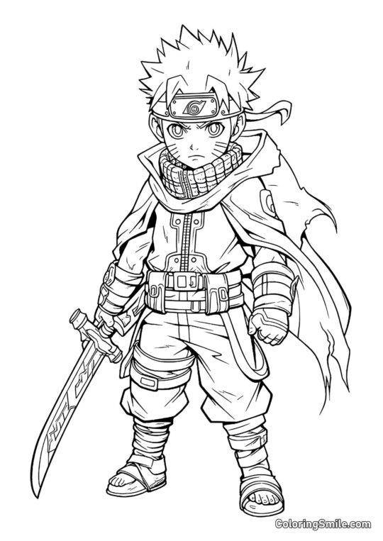 Dibujos de Naruto para colorear Lindo Naruto con Espada - Página para Colorear