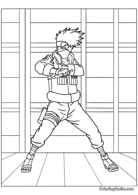 Dibujos de Naruto para colorear Hatake Kakashi Sosteniendo Kunai - Página para Colorear