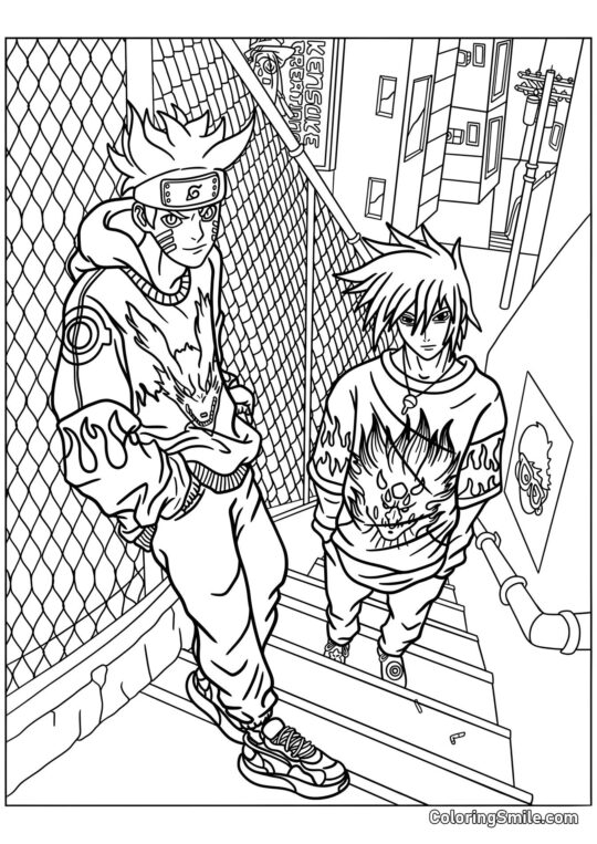 Dibujos de Naruto para colorear Naruto y Sasuke - Página para Colorear