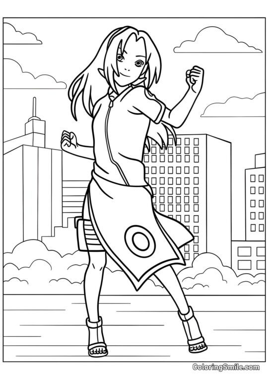 Dibujos de Naruto para colorear Joven Haruno Sakura en Konoha - Página para Colorear