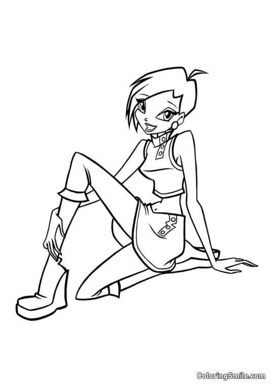 Розмальовки Winx Текна сидить на підлозі - Розмальовка