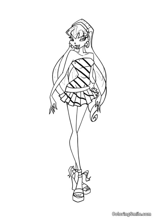 Розмальовки Winx Стелла в маленькій сукні - Розмальовка