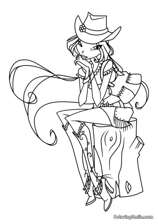 Розмальовки Winx Флора в модному капелюсі - Розмальовка