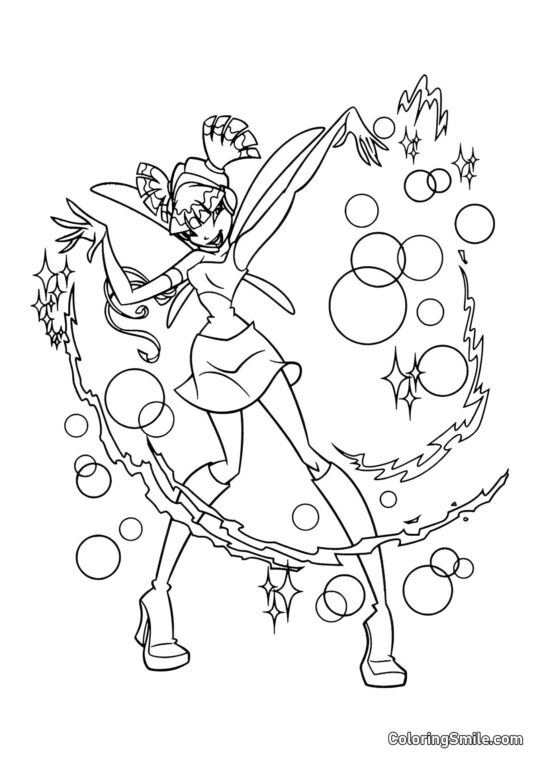 Розмальовки Winx Вінкс Муса накладає закляття - Розмальовка