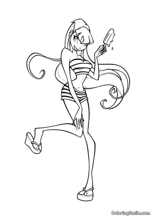 Розмальовки Winx Стелла з морозивом - Розмальовка