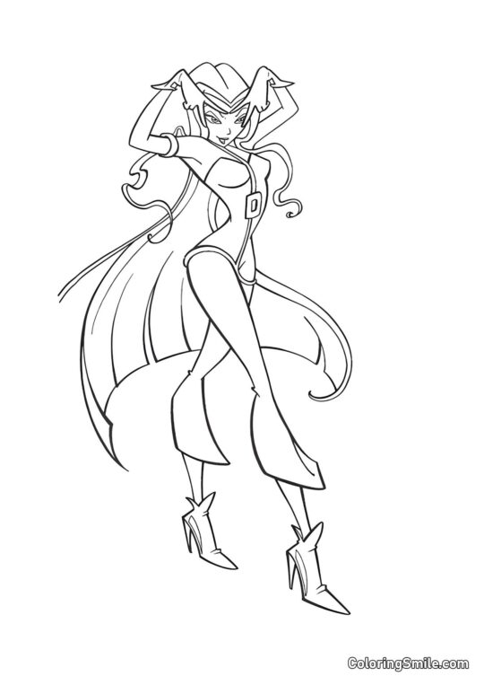 Розмальовки Winx Дарсі використовує свою магію - Розмальовка