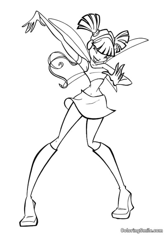 Розмальовки Winx Муса готується до танцю - Розмальовка