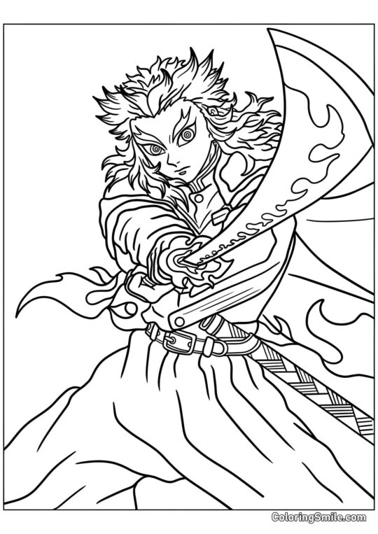Kyojuro Rengoku con una espada - Página para Colorear
