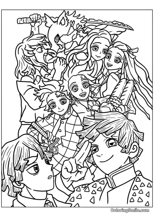 Demon Slayer: Flor de la Felicidad - Página para Colorear