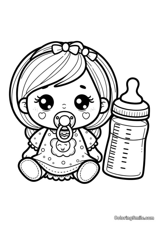 Лялька з соскою і пляшечкою - Розмальовка