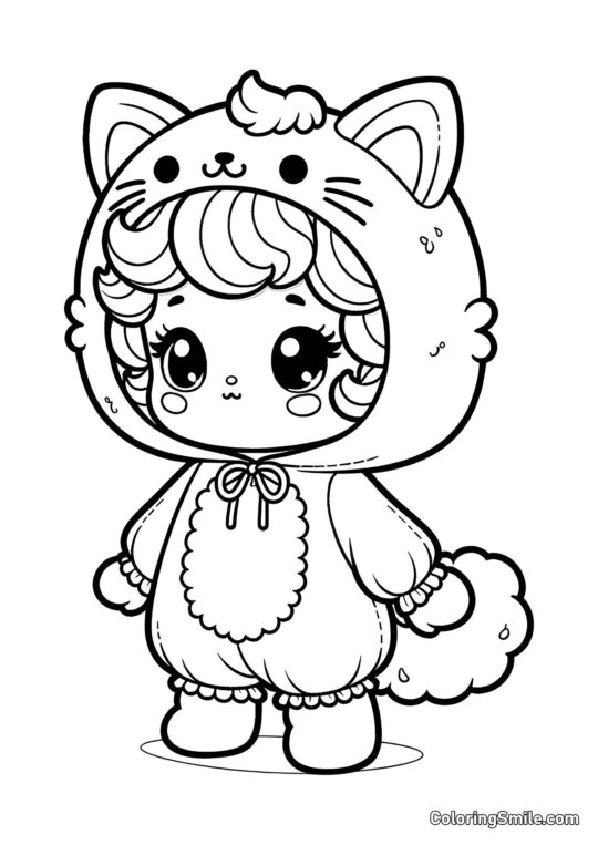 Лялька в костюмі кота - Розмальовка