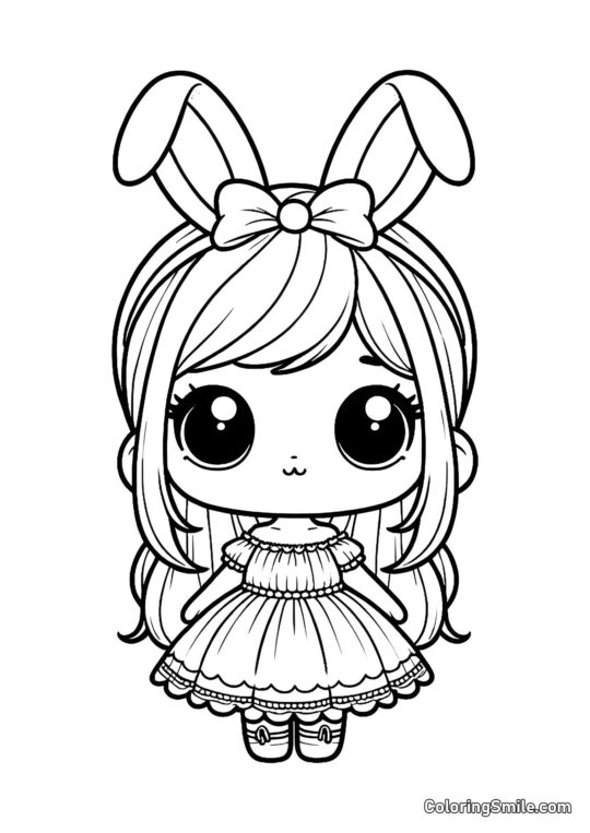 Мила лялька з вушками кролика - Розмальовка